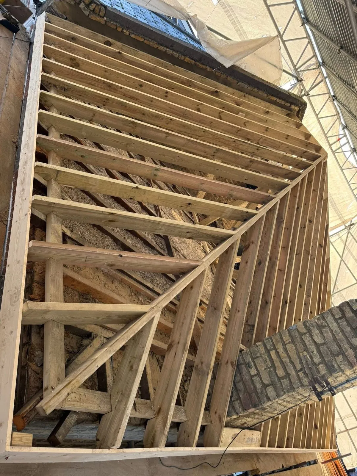 New roof timbers and rafters during a re-roof in Camborne